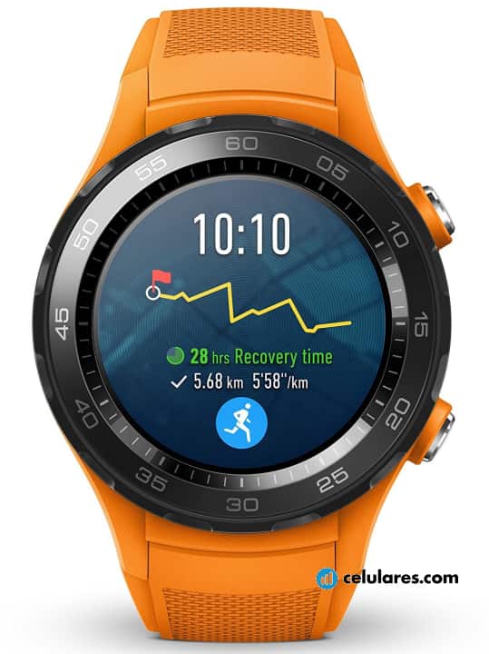 Fotografías Varias vistas de Huawei Watch 2 Gris y Naranja y Negro. Detalle de la pantalla: Varias vistas