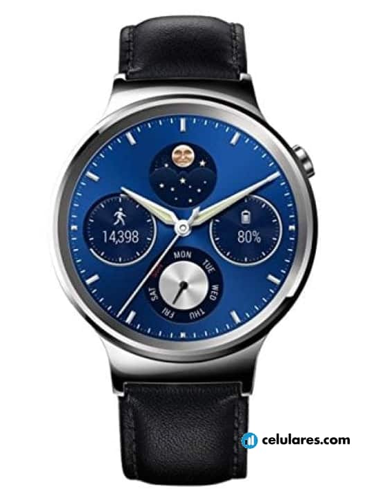 Fotografías Varias vistas de Huawei Watch Cuero marrón y Cuero negro y Negro y Plata y Rosa. Detalle de la pantalla: Varias vistas