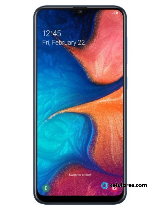 Fotografías Varias vistas de Samsung Galaxy A20 Azul y Negro. Detalle de la pantalla: Varias vistas